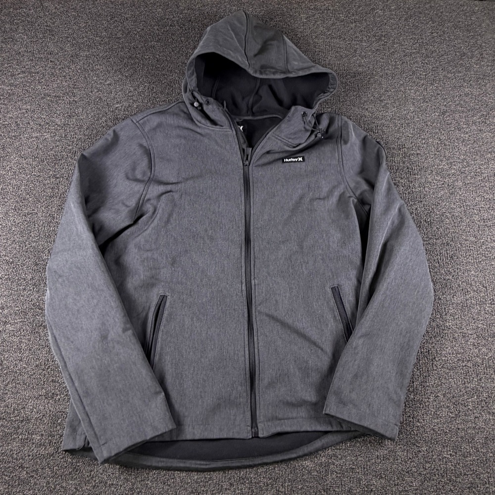 Hurley Jacket Mens Medium Hansen Gray Hooded Full Zip Softshell EUC H6N401FD